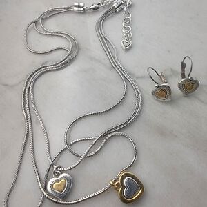 Brighton Heart Pendant Necklace and Earring Set in Silver and Gold